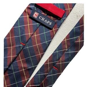Mens Tie, Necktie, Chaps, Navy Burgundy, Plaid Collegiate Silk Blend